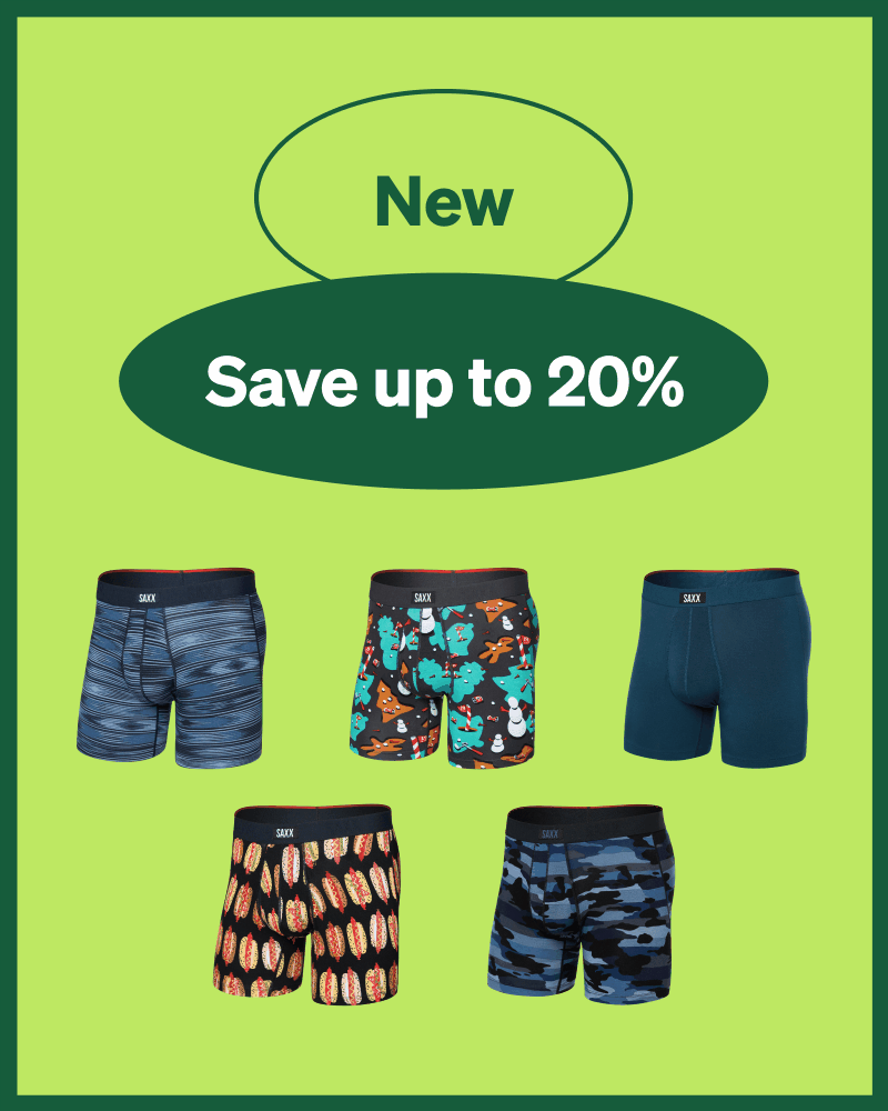 Five distinct pairs of underwear positioned between two rows on green background