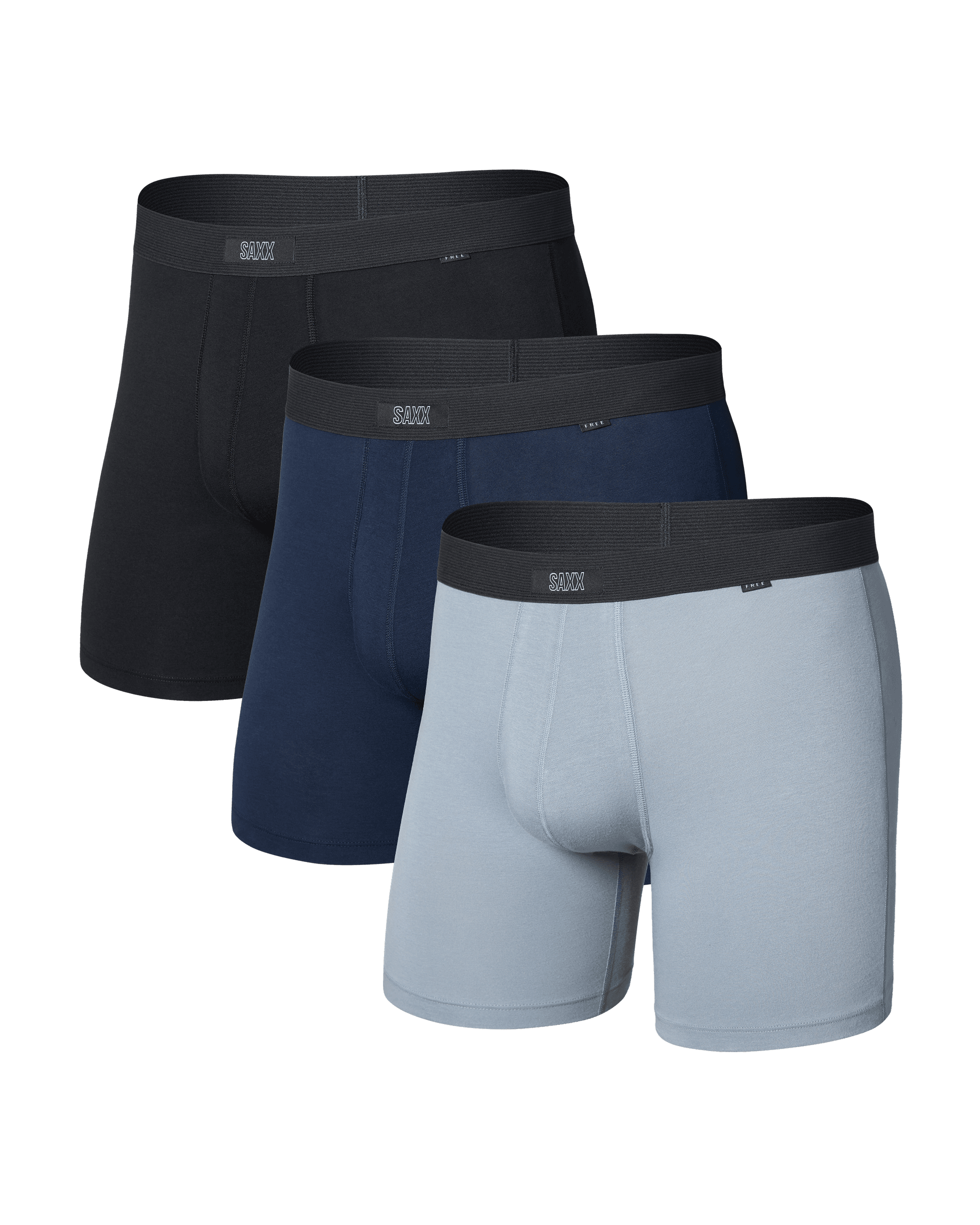 Front of 24Seven Cotton Boxer Brief 3 Pack in Tradewinds/Navy/Black