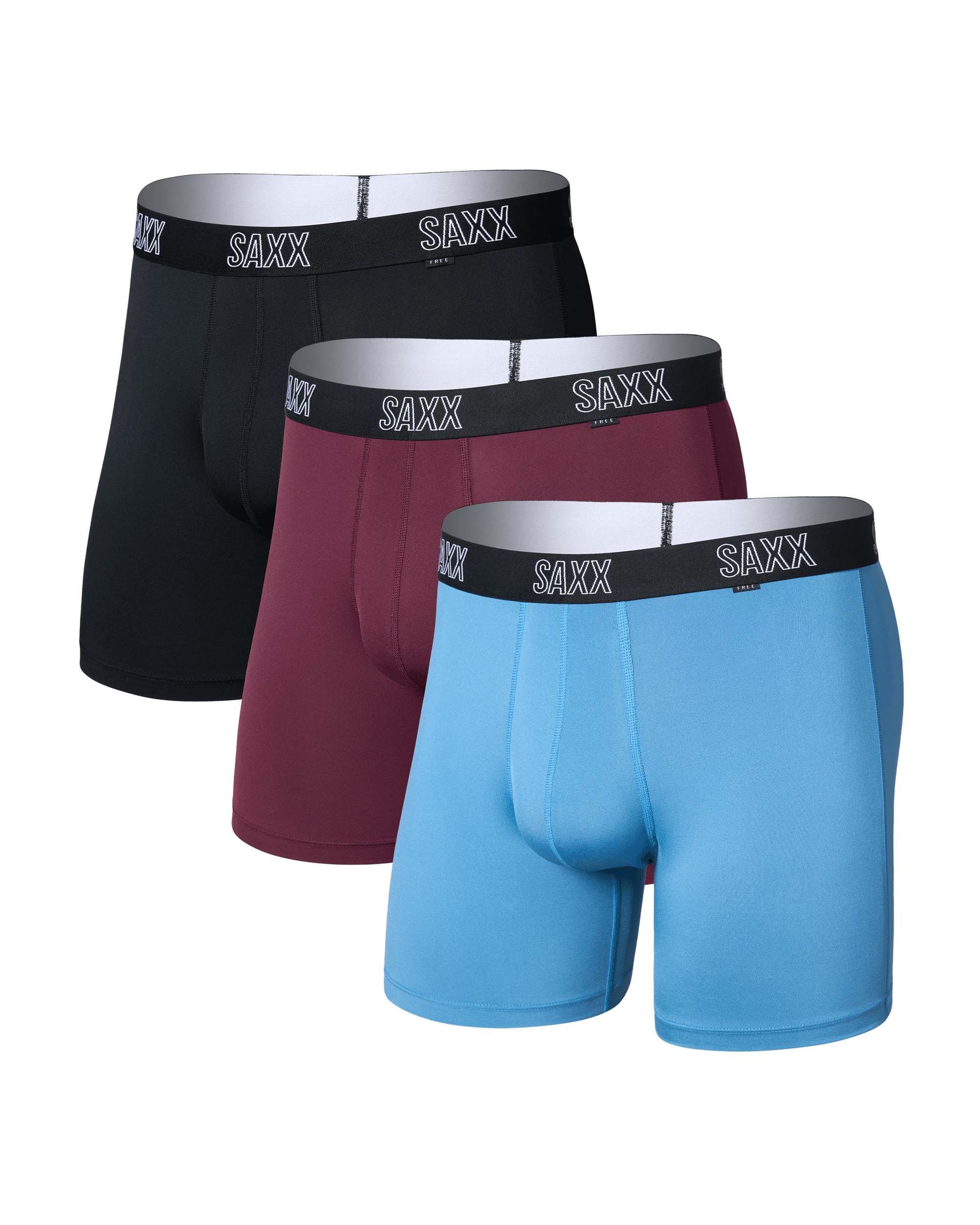 Front of DropTemp All Day Cooling Boxer Brief 3 Pack in Maroon/Parisian/Black