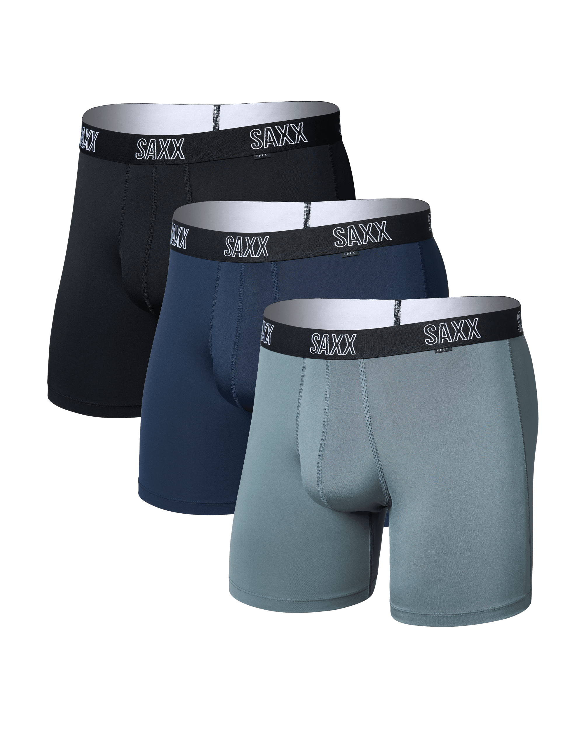 Front of DropTemp All Day Cooling Boxer Brief 3 Pack in Storm/Navy/Black