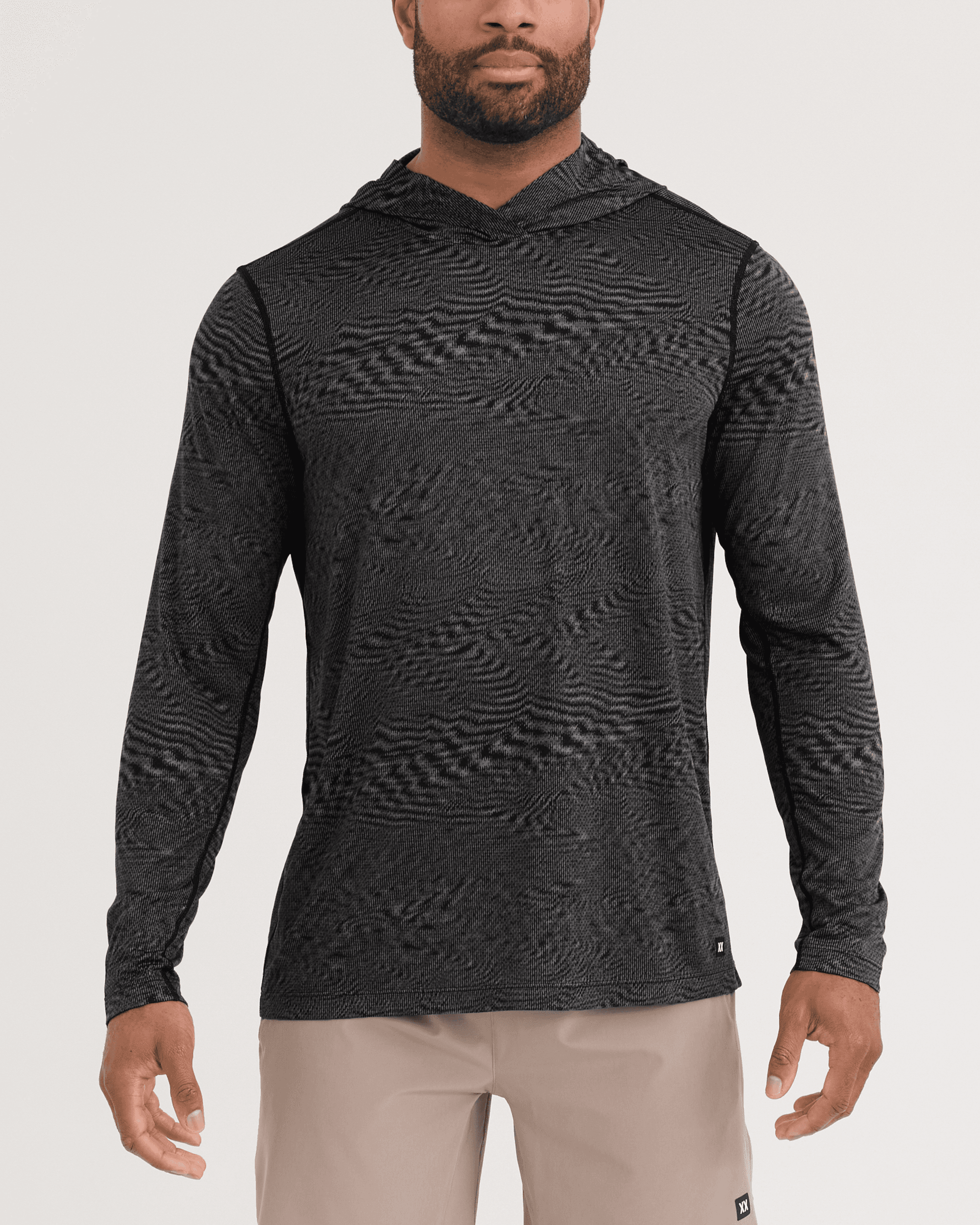 Front - Model wearing Multi-Sport Mesh Hoodie in Hyperspace-Dark Grey