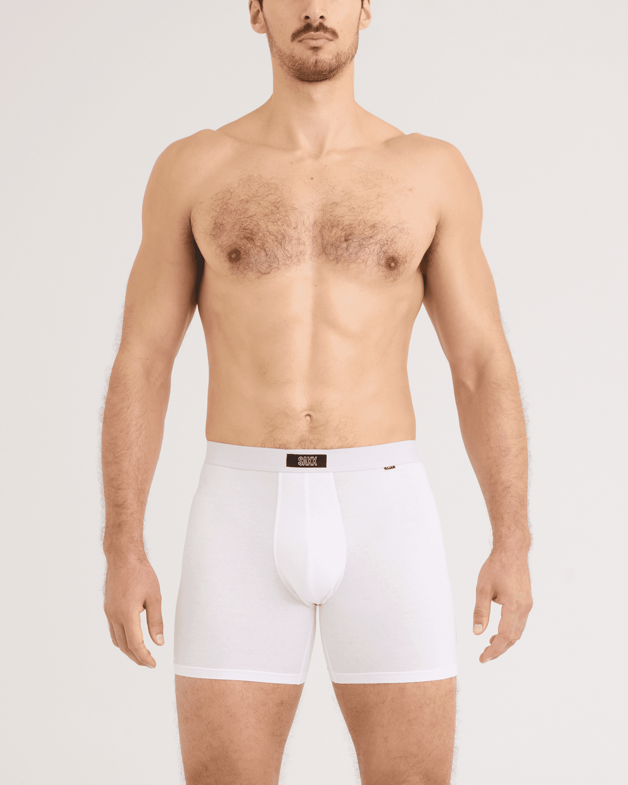 Front - Model wearing 24Seven Cotton Boxer Brief 3 Pack in White
