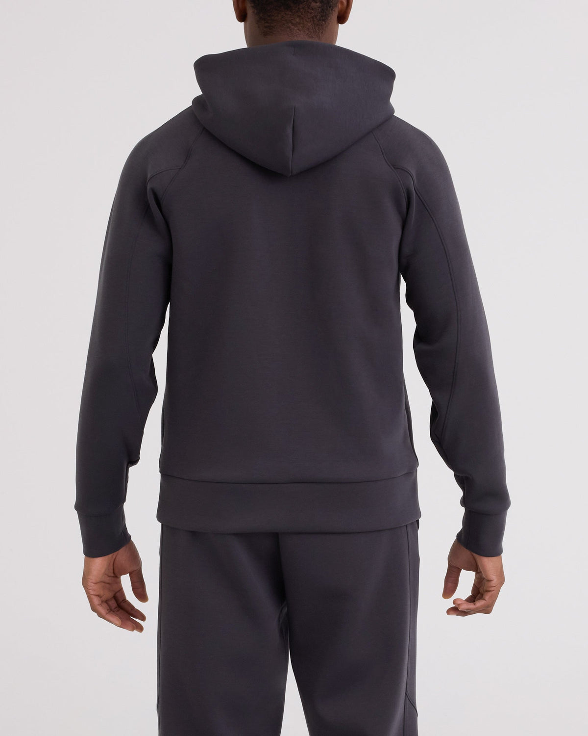 Back - Model wearing Phase Full Zip Hoodie in Faded Black