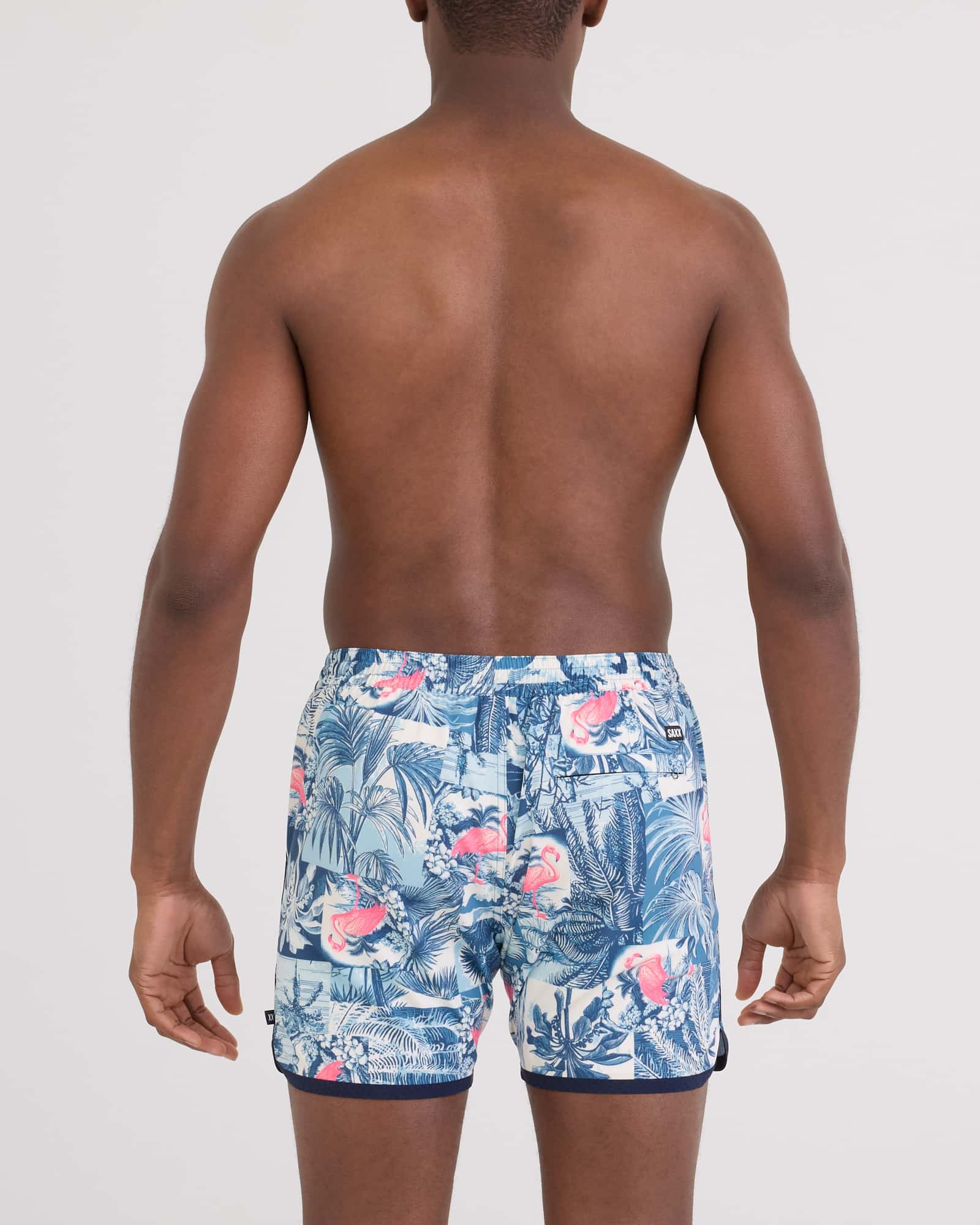 Back - Model wearing Harbormaster 2N1 Trunk 5" in Botanique-Washed Indigo