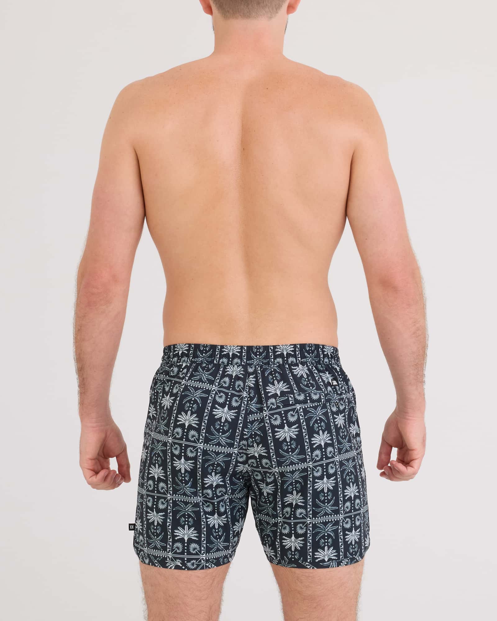 Back - Model wearing Harbormaster 2N1 Trunk 5" in Tropic Royale-Black