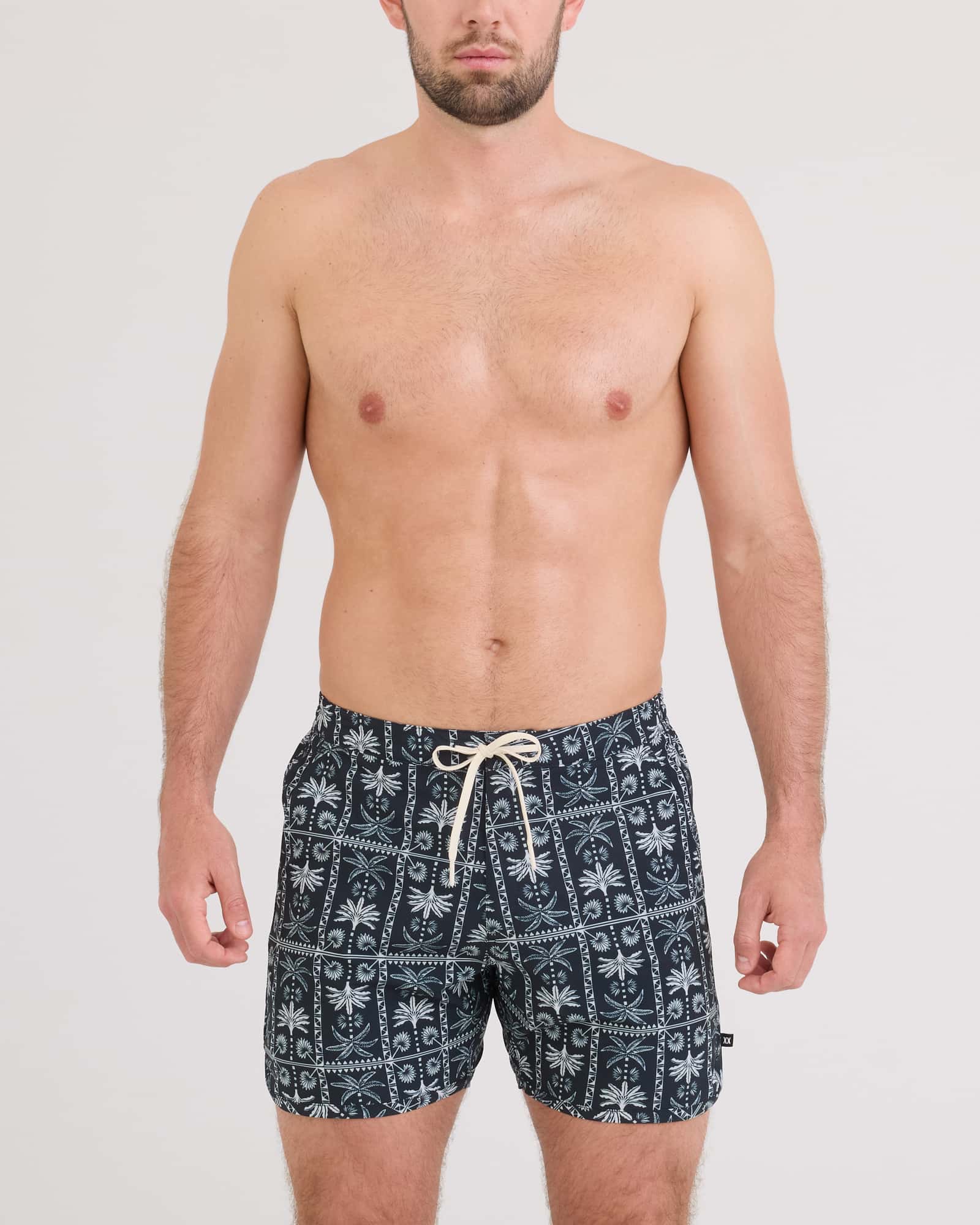 Front - Model wearing Harbormaster 2N1 Trunk 5" in Tropic Royale-Black