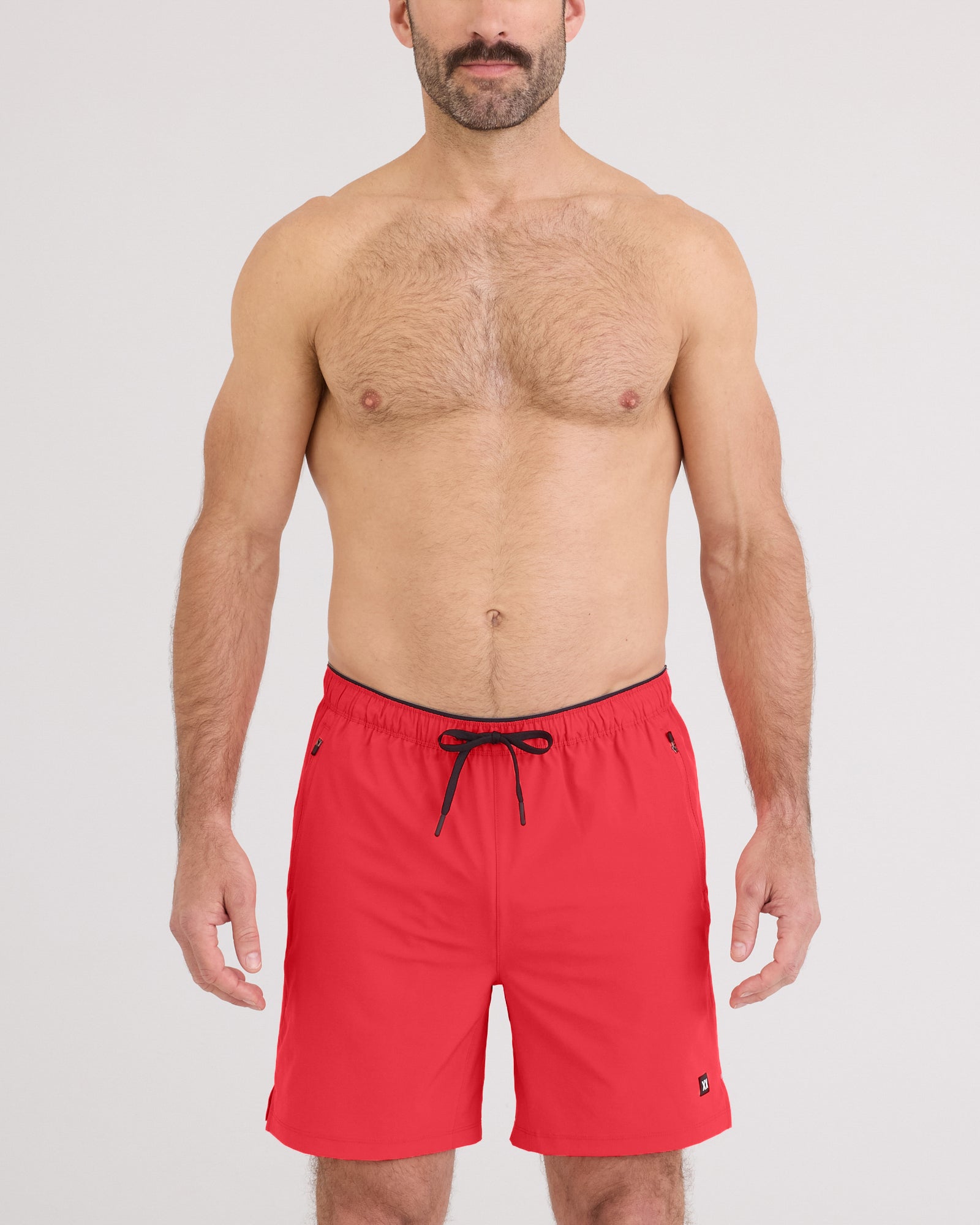 Front - Model wearing Power Moves Short 7" in Coral Red