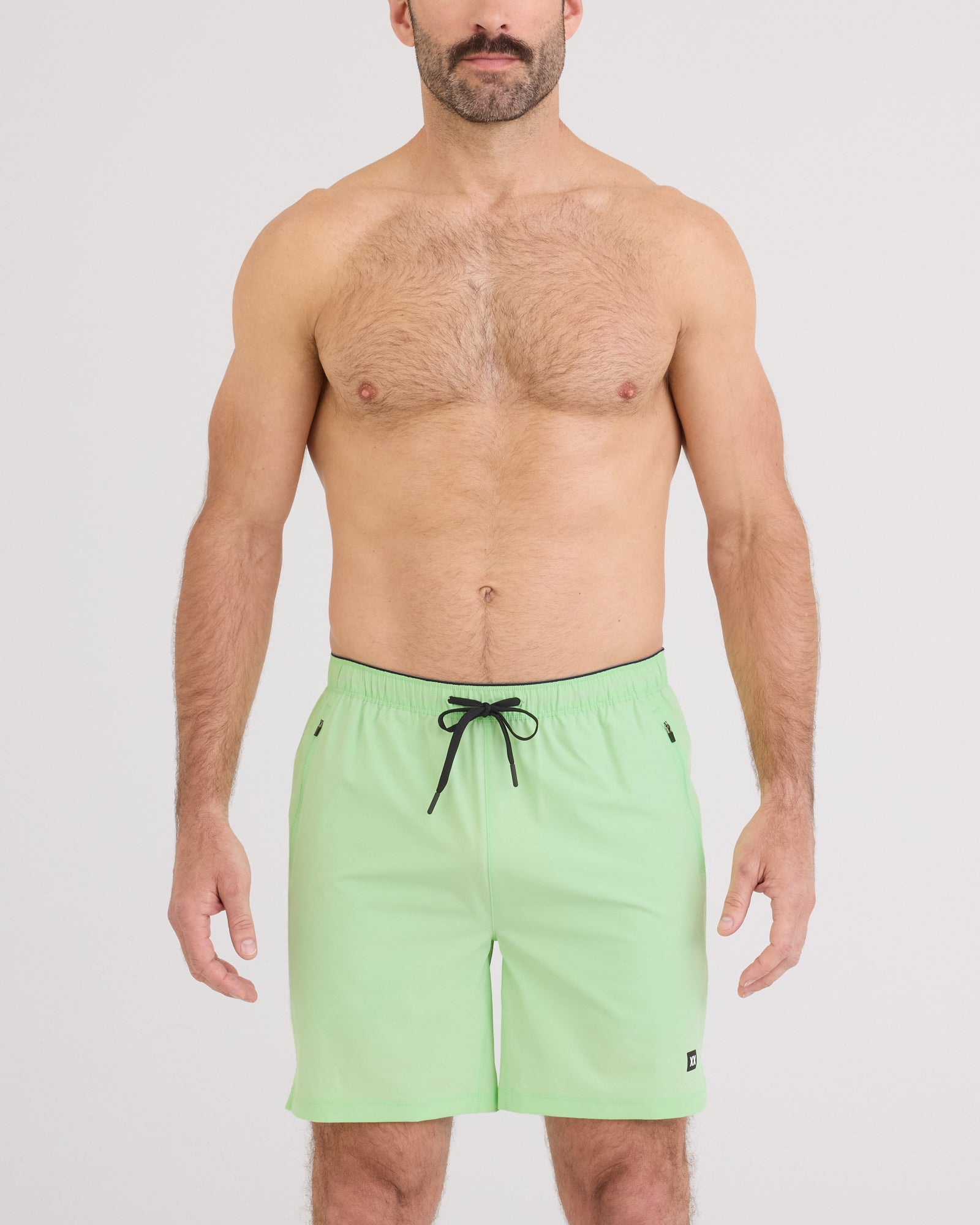 Front - Model wearing Power Moves Short 7" in Patina Green