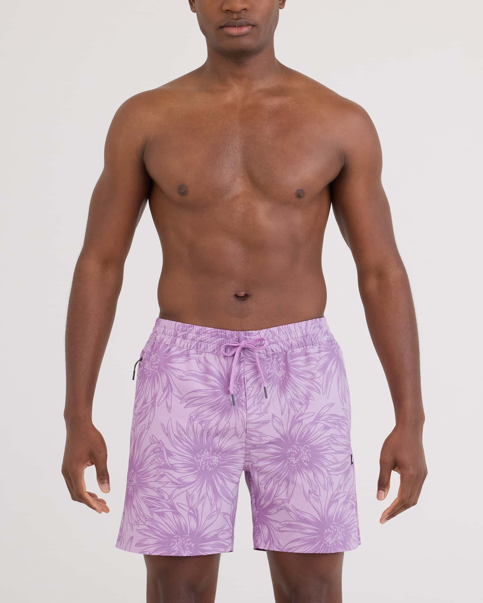 Front - Model wearing Sea To Shore 2N1 Volley Short 6" in Big Daisy-Orchid