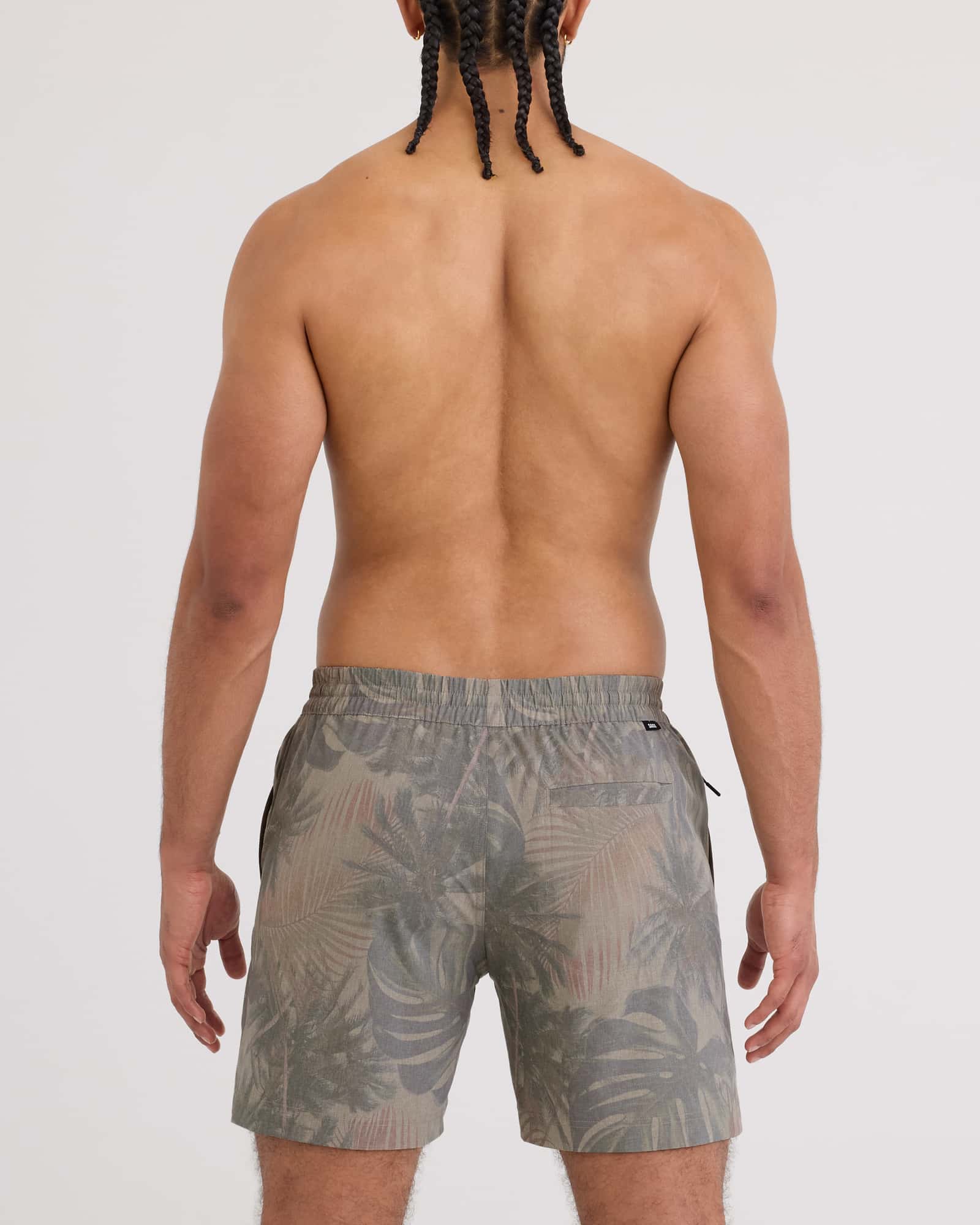 Back - Model wearing Sea To Shore 2N1 Volley Short 6" in Palm Canopy-Khaki