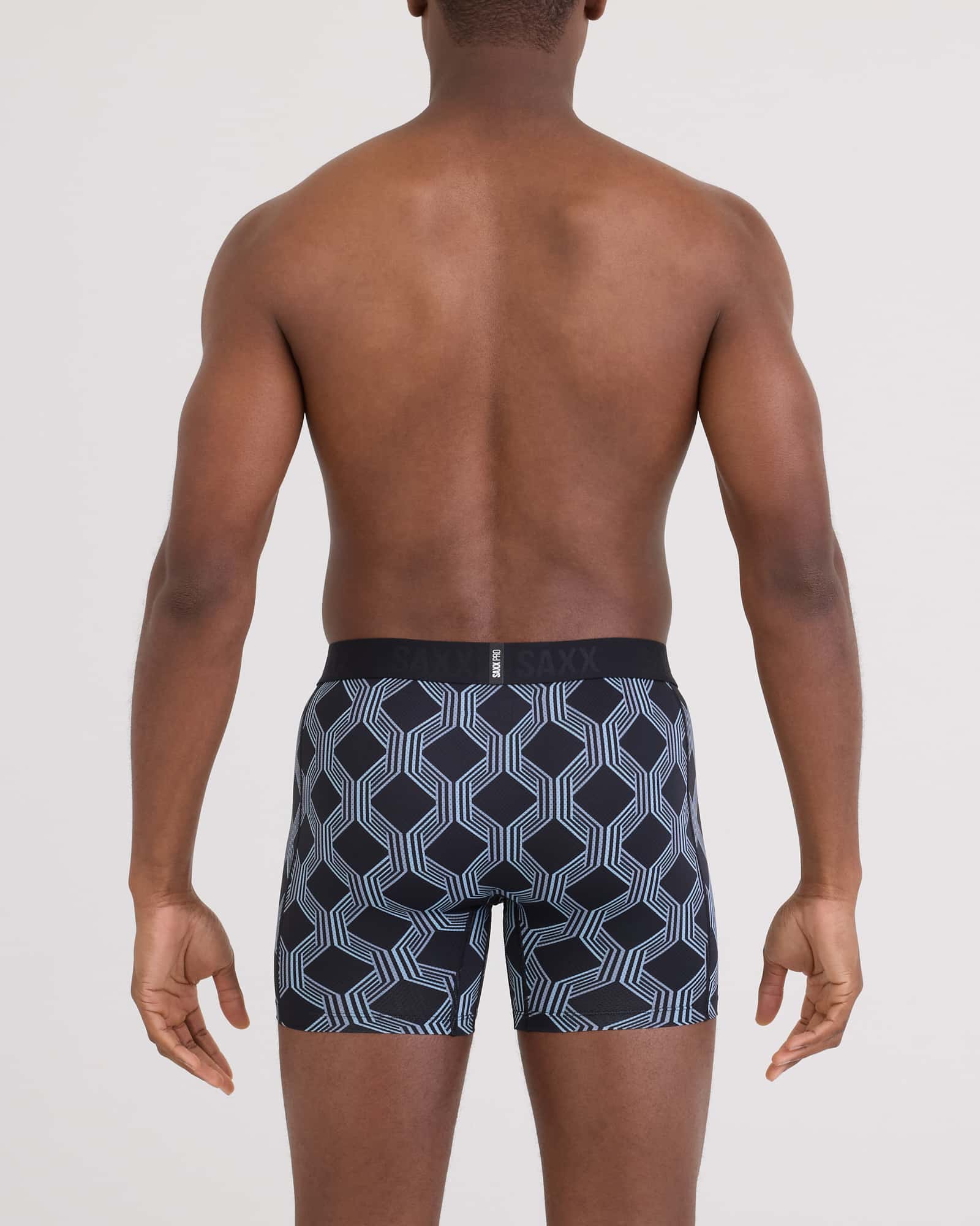 Back - Model wearing Smooth Flex Light Compression Boxer Brief in Prestige Check-Black