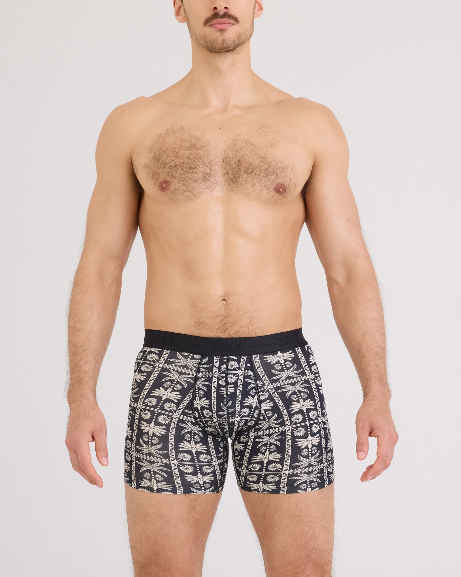 Front - Model wearing Smooth Luxe Micro Modal Boxer Brief in Tropic Royale-Black
