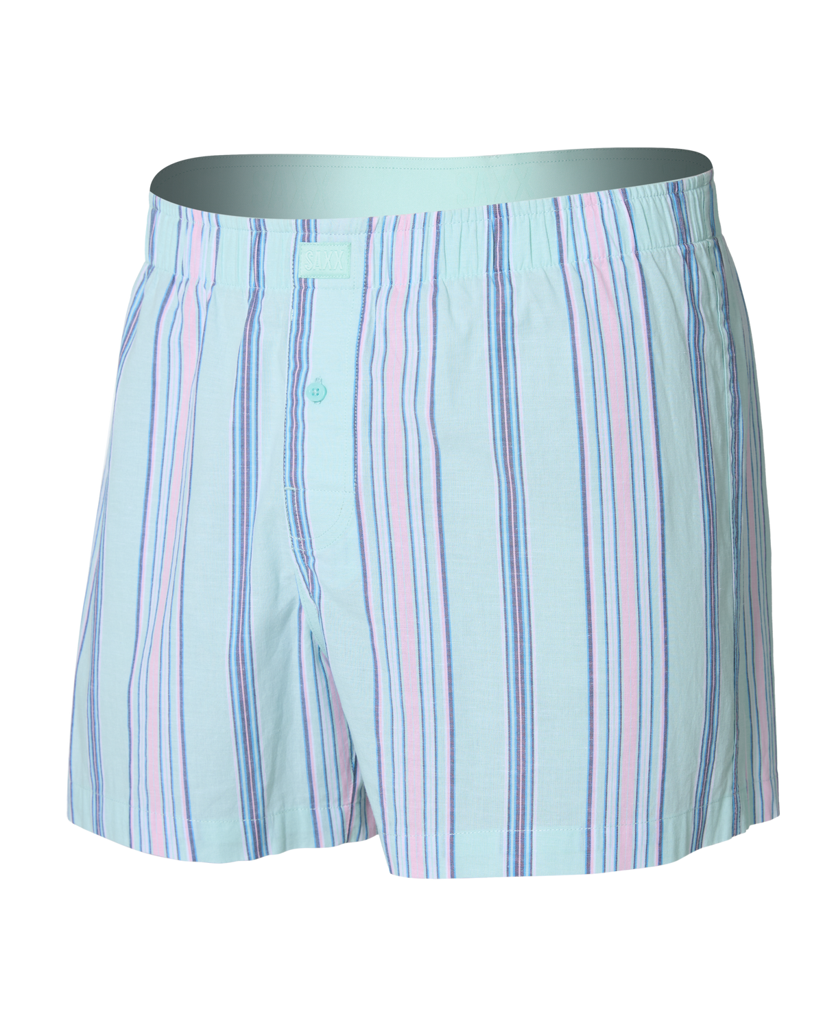 Front of DropTemp Cooling Cotton Boxer Short in Upbeat Stripe-Icy Shore