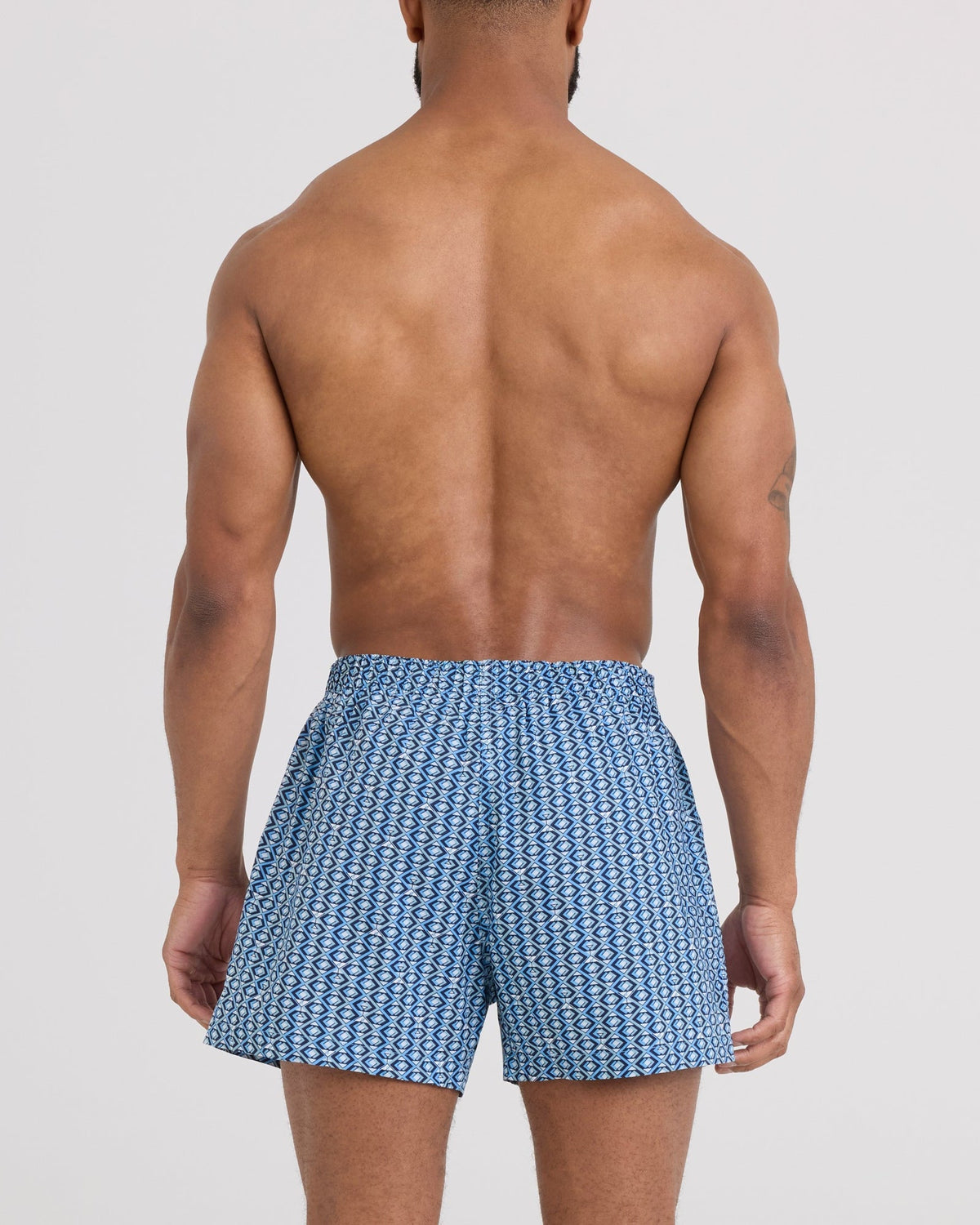 Back - Model wearing 24Seven Cotton Boxer Short in Martini Geo-Aquifer