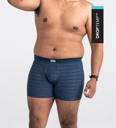 Man wearing dark blue cooling boxer briefs