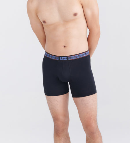 Man wearing blue boxer briefs