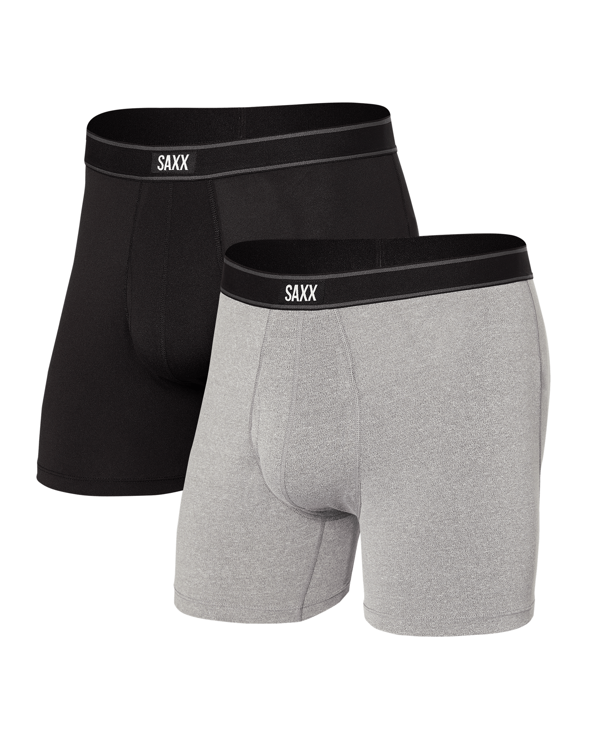 Front of Daytripper Boxer Brief Fly 2 Pack in Black/Grey Heather