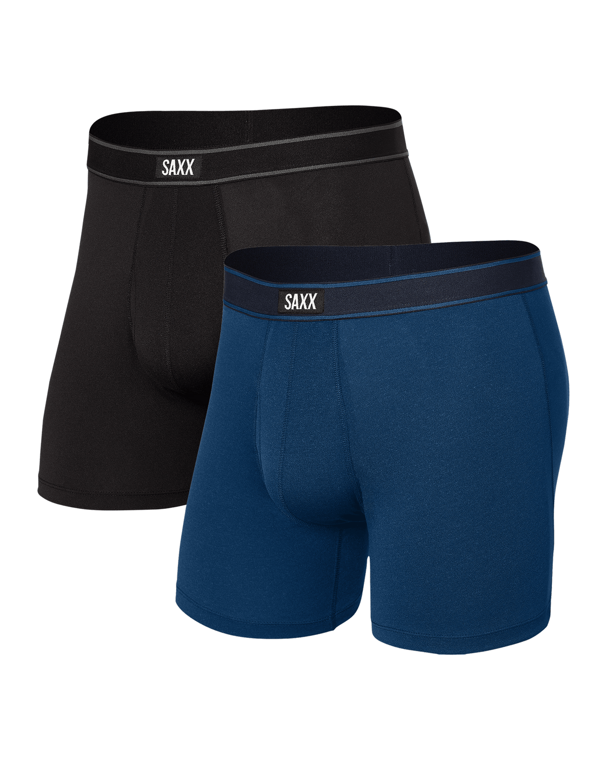 Front of Daytripper Boxer Brief Fly 2 Pack in Black/City Blue Heather
