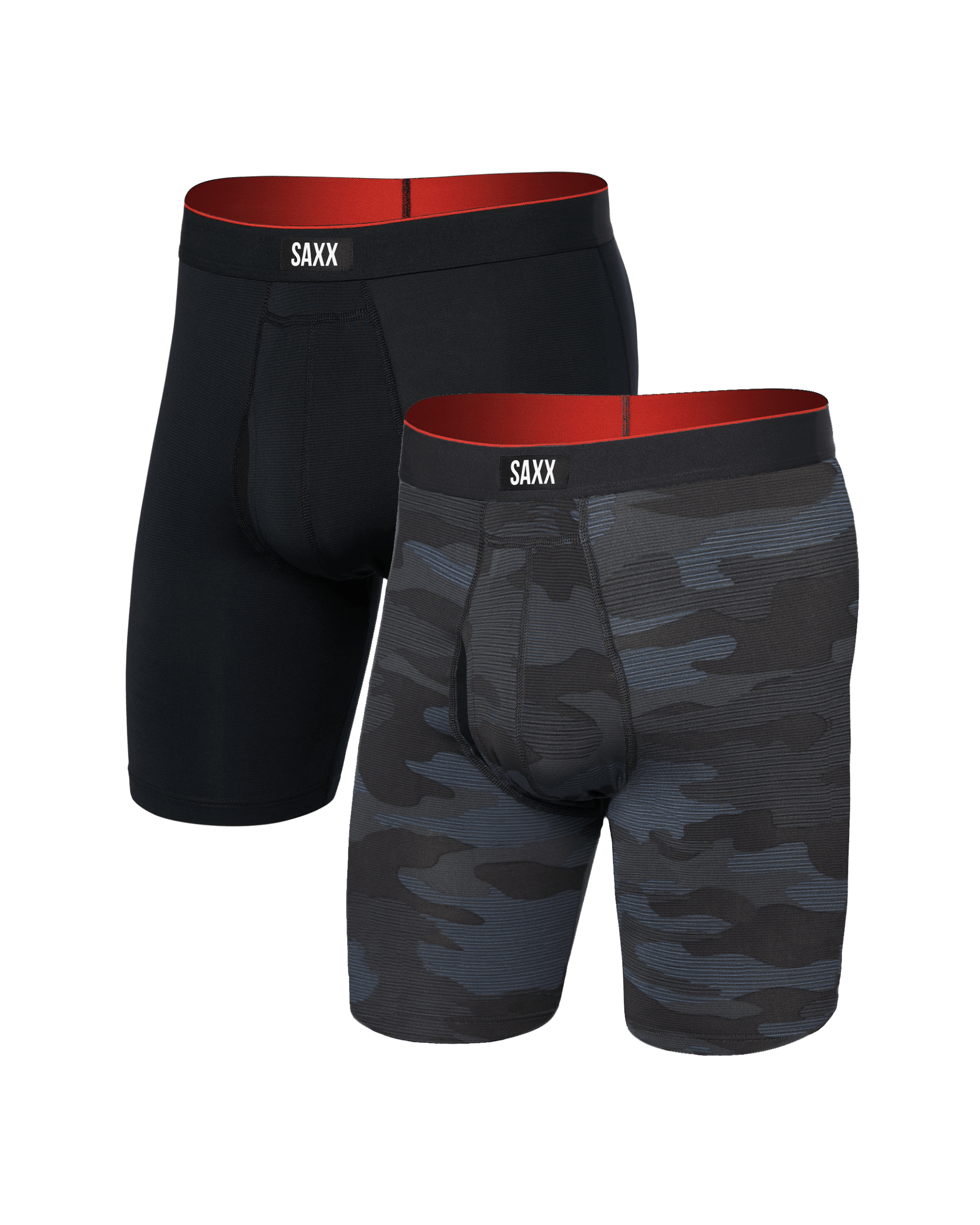 Front of Multi-Sport Mesh Long Boxer Brief Fly 2Pk in Remote Camo/Black