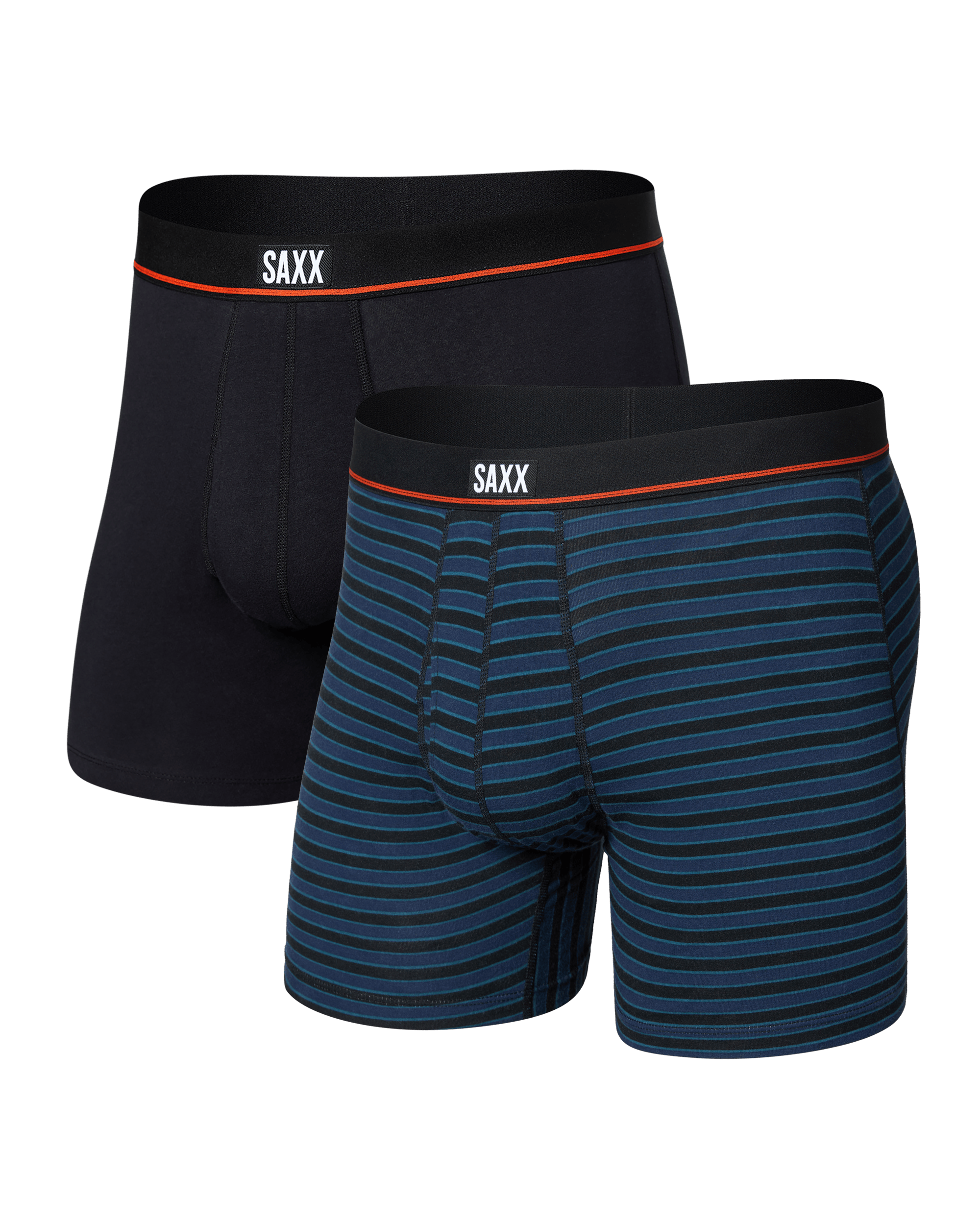 Front of Non-Stop Stretch Cotton Boxer Brief Fly 2Pk in Simple Stripe/Black