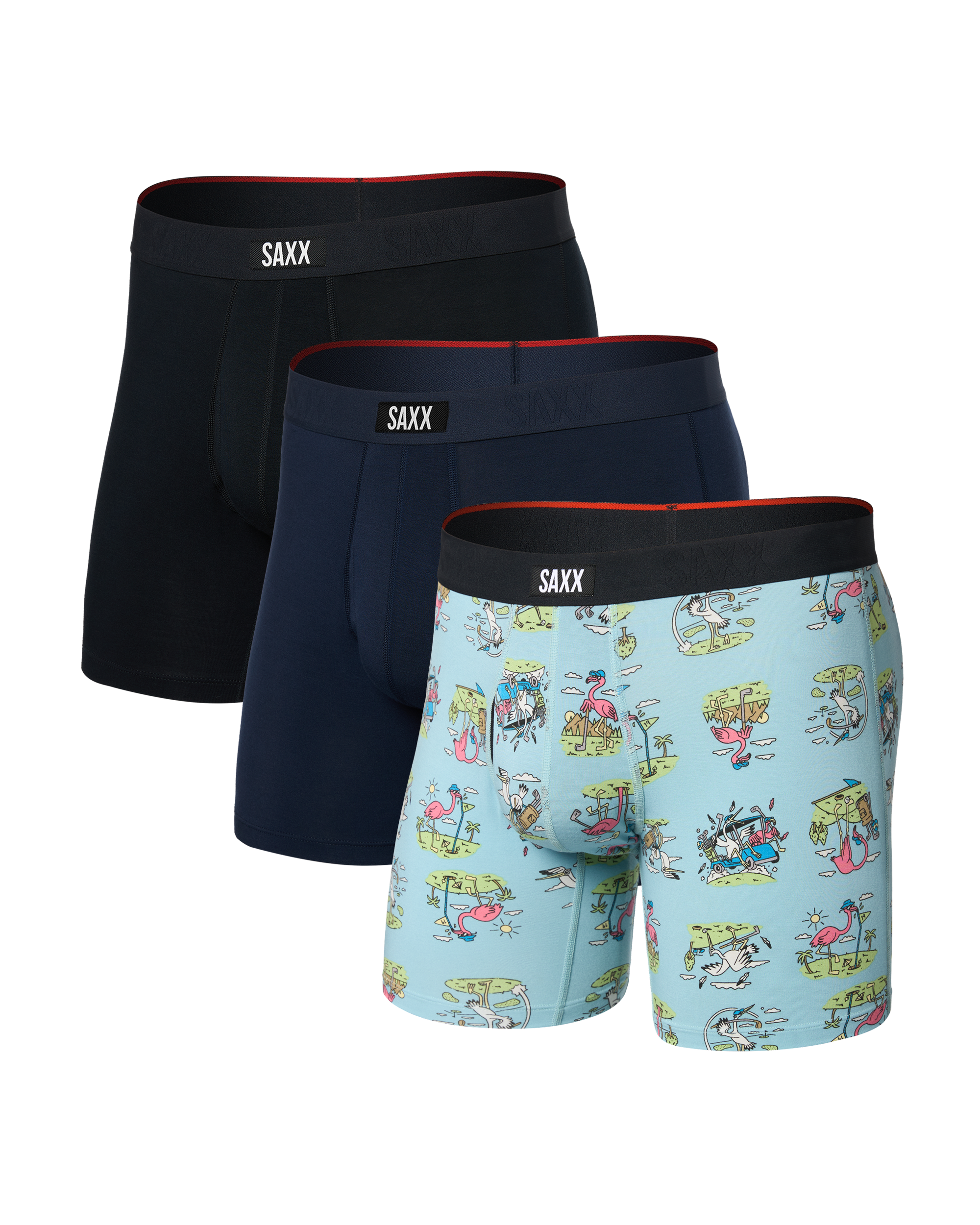 Front of Vibe Xtra Soft Comfort Boxer Brief Fly 3Pk in Birdie/Navy/Black