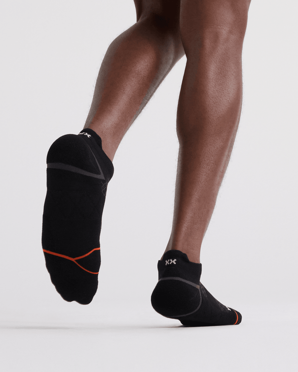 Front - Model wearing  Foot Hold Mid-Weight Low Show Sock in Black