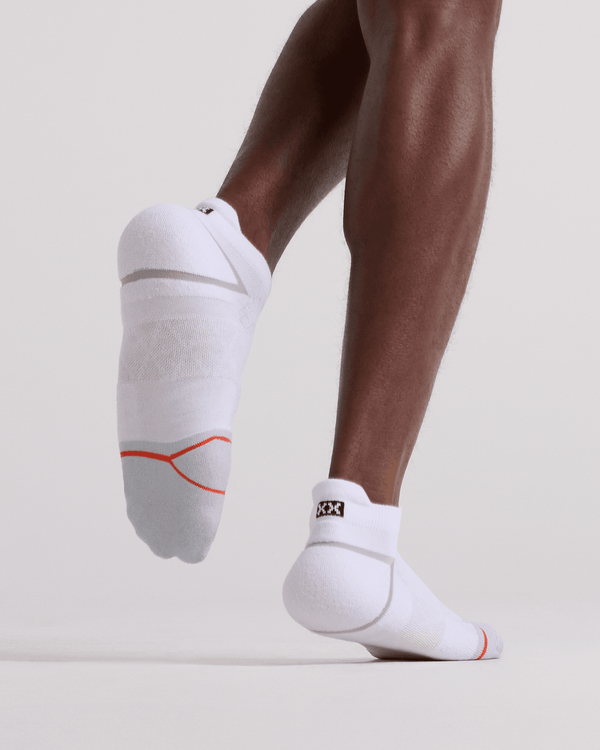 Front - Model wearing Foot Hold Mid-Weight Low Show Sock in White