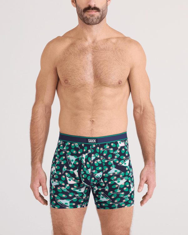 Front - Model wearing Daytripper Comfort Stretch Boxer Brief Fly in Martini-Maritime