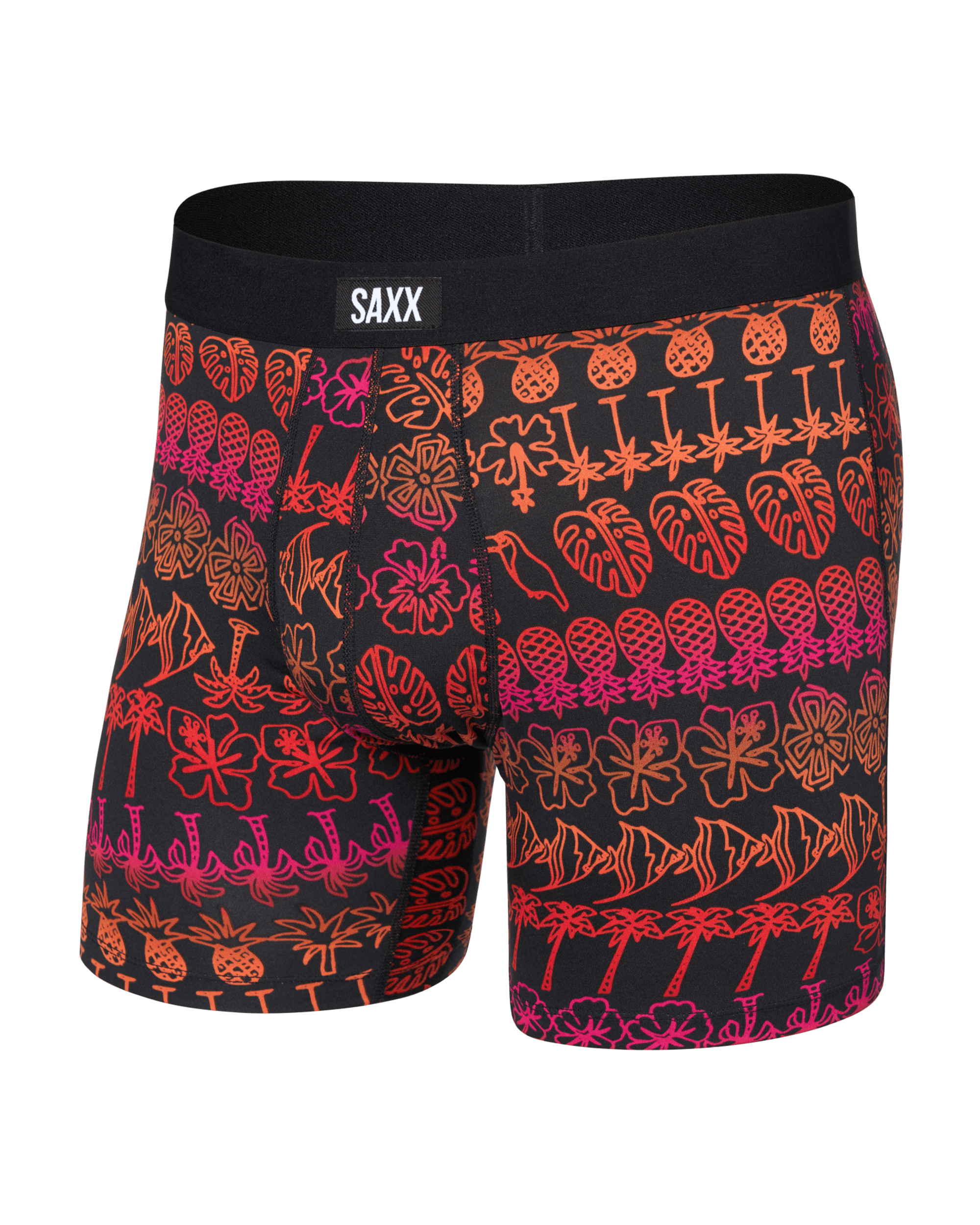 Front of  Daytripper Comfort Stretch Boxer Brief Fly in Tropical Lineup-Black