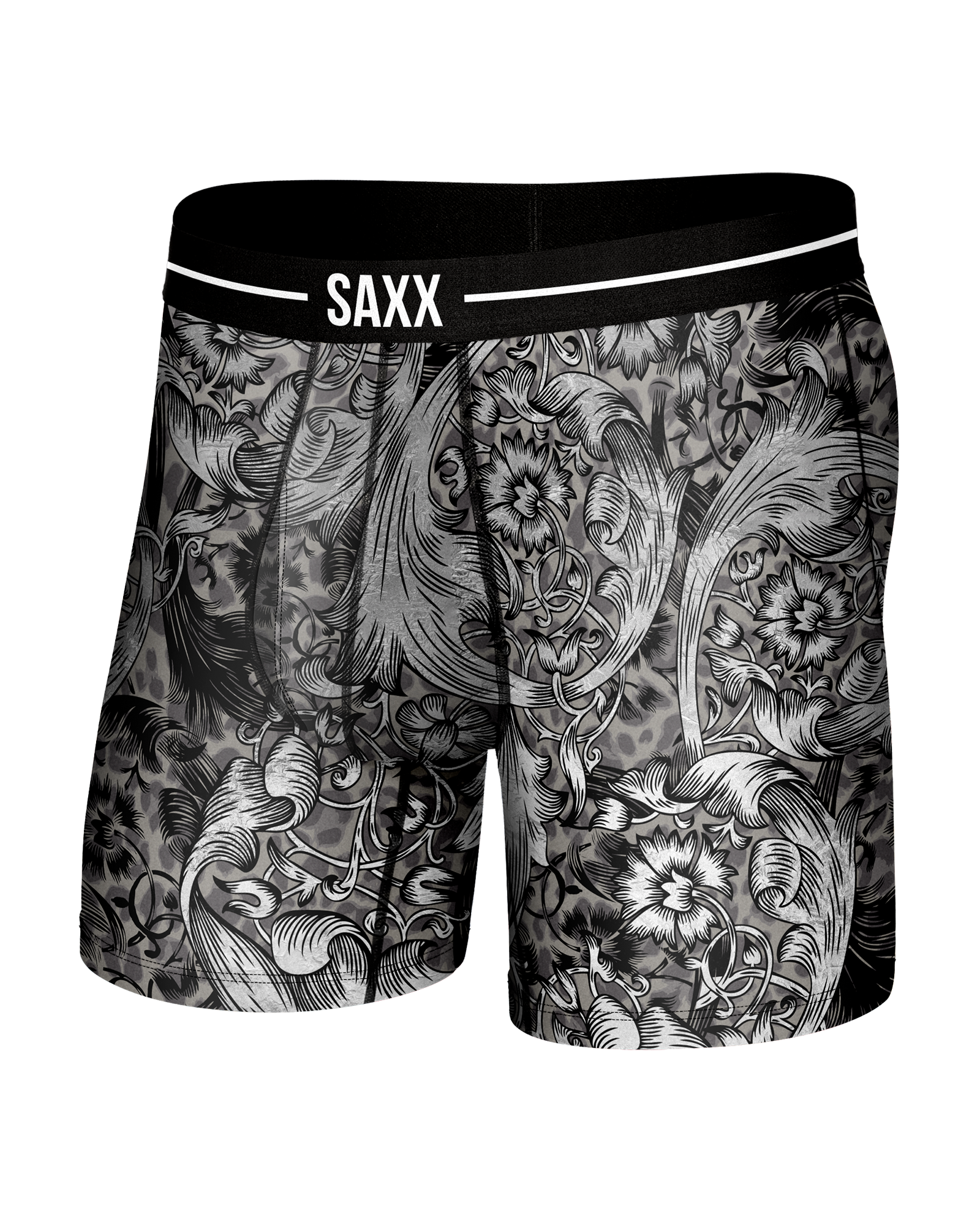 Front of Volt Breathable Mesh Boxer Brief in Fleur De League-Black