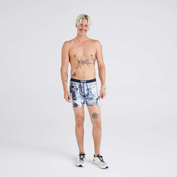 Front - Model wearing Volt Breathable Mesh Boxer Brief in Frosty Invasion-Grey