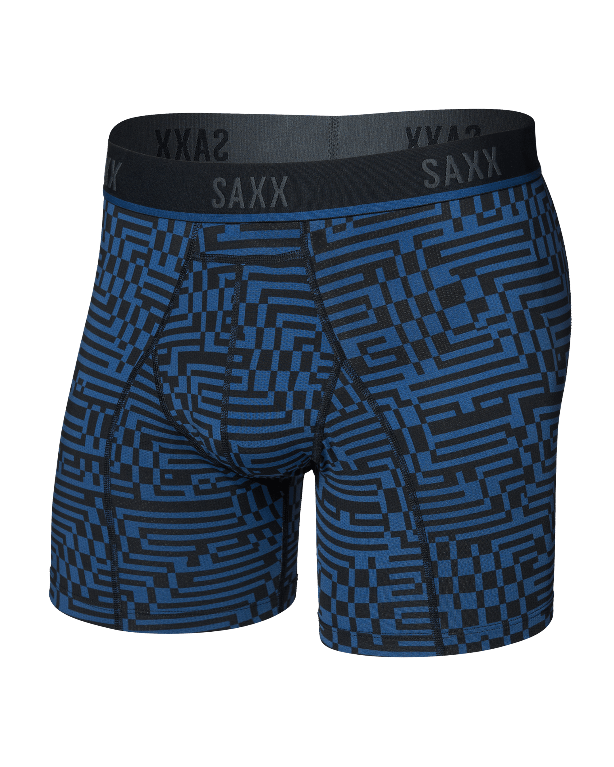 Front of Kinetic Light-Compression Mesh Boxer Brief in Maze Camo-Navy Dawn