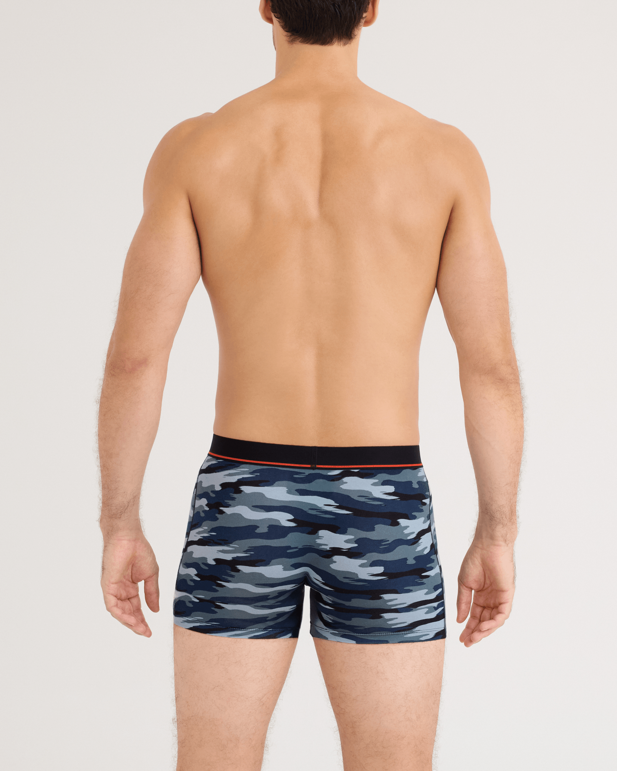 Back - Model wearing Non-Stop Stretch Cotton Boxer Brief Fly in Analog Wave Camo