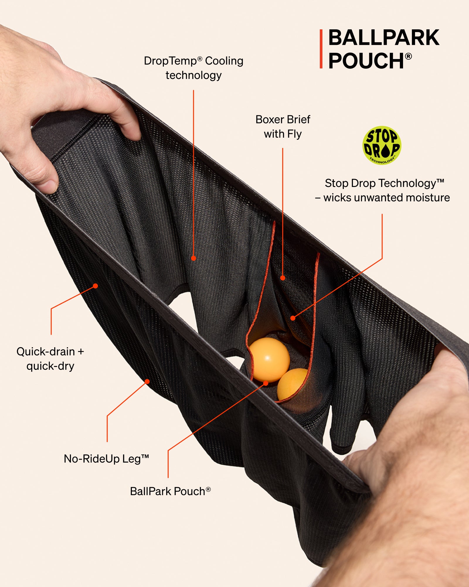 SAXX Underwear Quest Quick-Dry Mesh Boxer Brief BallPark Pouch technology graphic