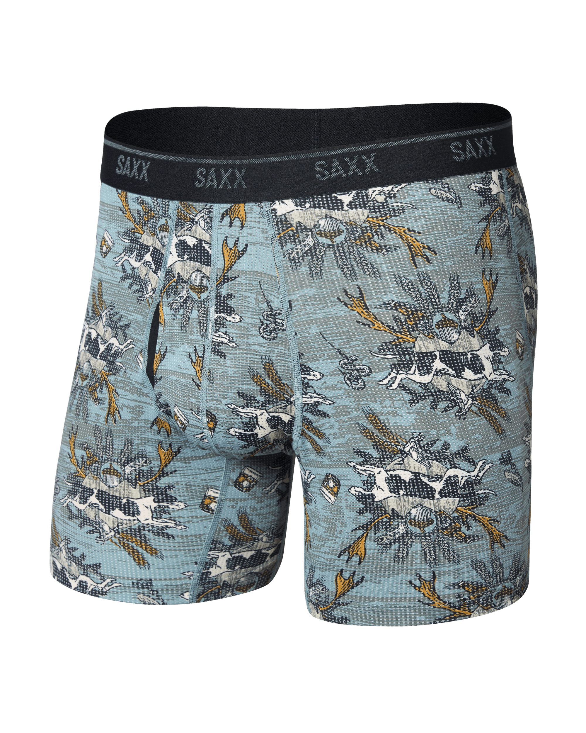 Front of Quest Quick-Dry Mesh Boxer Brief in Hunting Lodge-Silver Pine