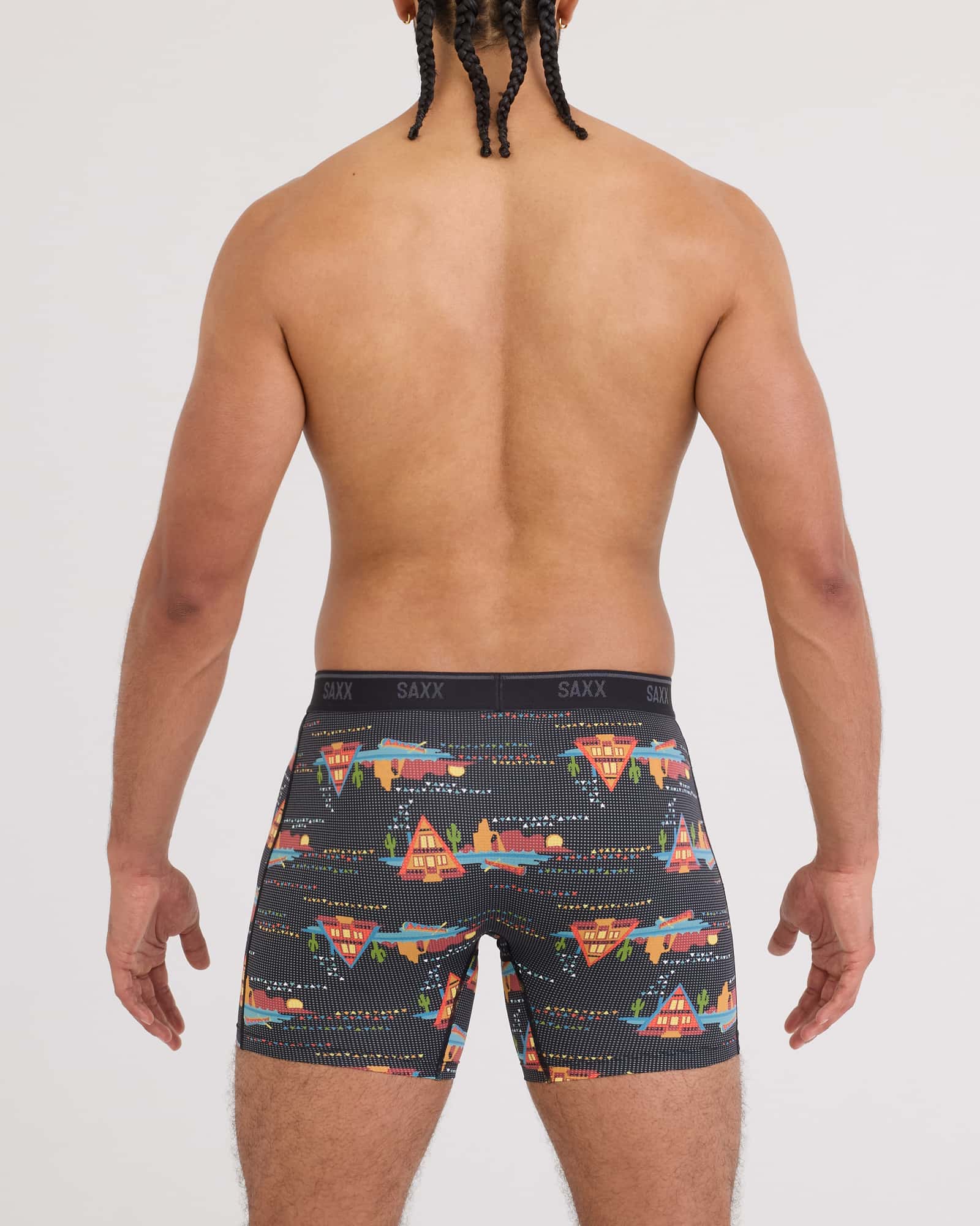Back - Model wearing Quest Quick-Dry Mesh Boxer Brief Fly in Lakeside-Black