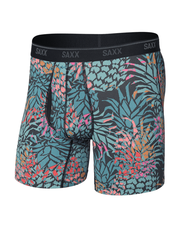 Front of Quest Quick-Dry Mesh Boxer Brief Fly in Pineapple Patch-Multi