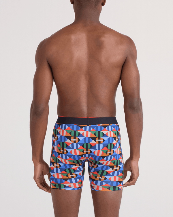 Back - Model wearing Multi-Sport Mesh Boxer Brief Fly in Gridiron Check-Multi