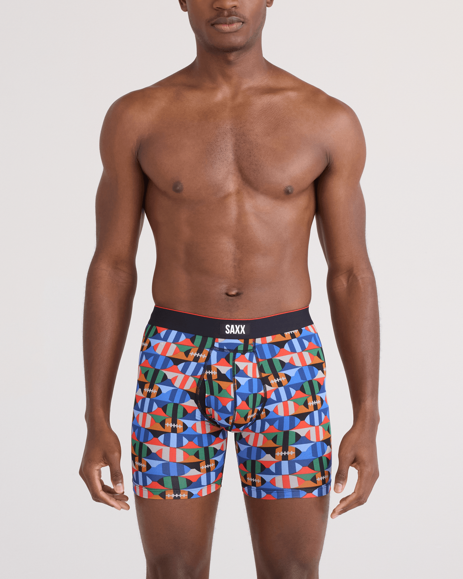 Front - Model wearing  Multi-Sport Mesh Boxer Brief Fly in Gridiron Check-Multi