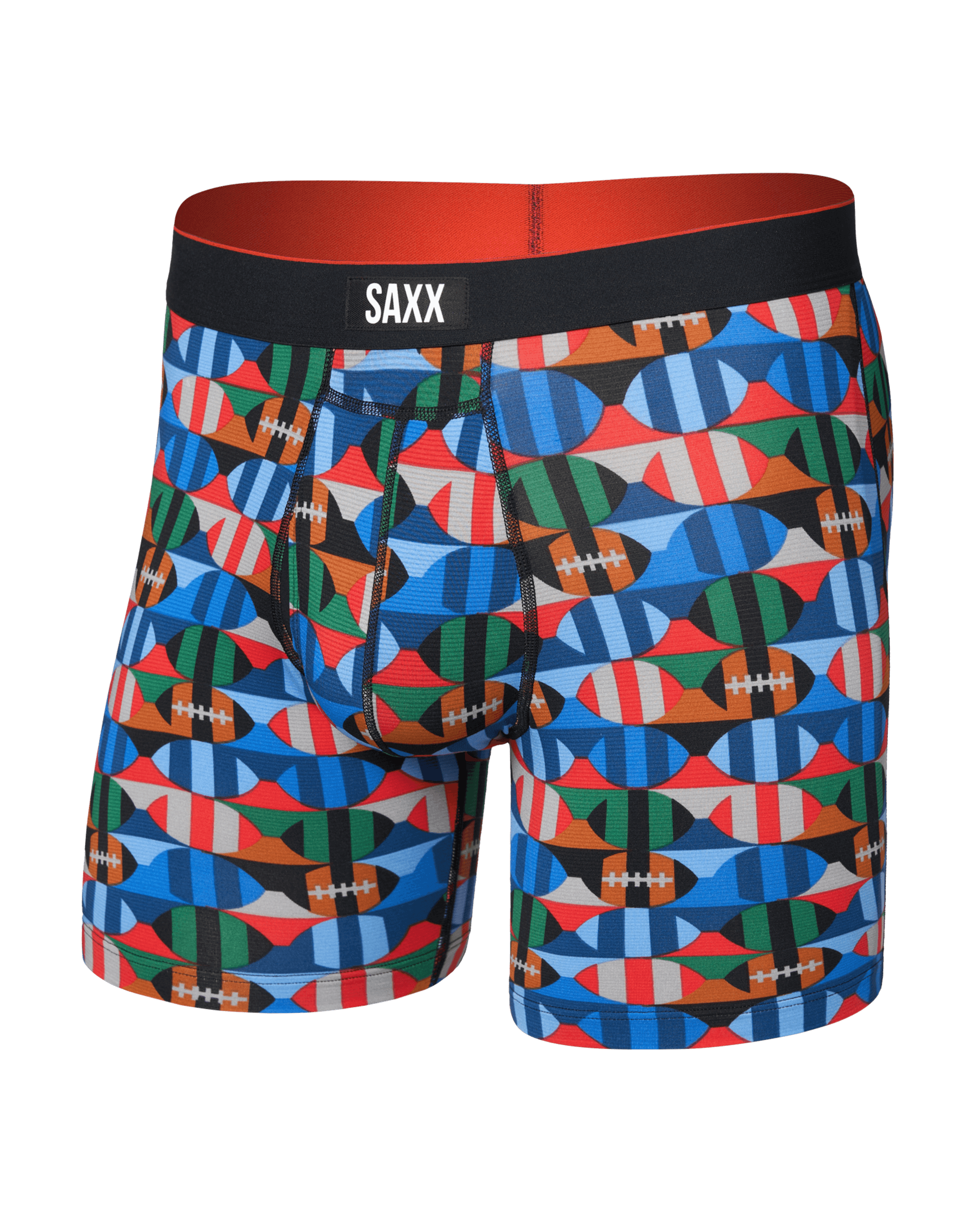 Front of  Multi-Sport Mesh Boxer Brief Fly in Gridiron Check-Multi
