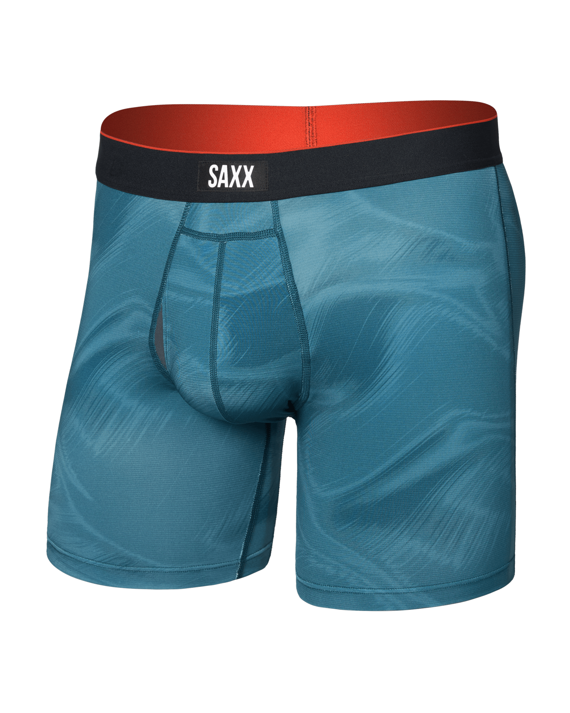 Front of  Multi-Sport Mesh Boxer Brief Fly in Platinum Camo-Rich Teal