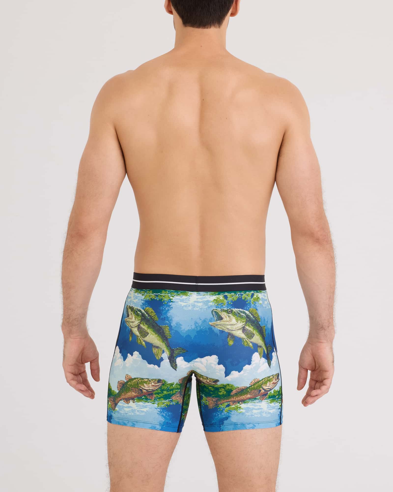 Back - Model wearing Volt Breathable Mesh Boxer Brief in Bitmap Big Mouth-Multi