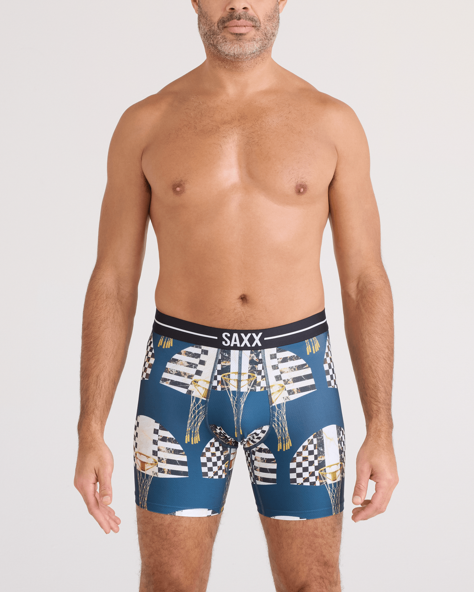 Front - Model wearing  Volt Breathable Mesh Boxer Brief in Off The Chain-Rich Teal