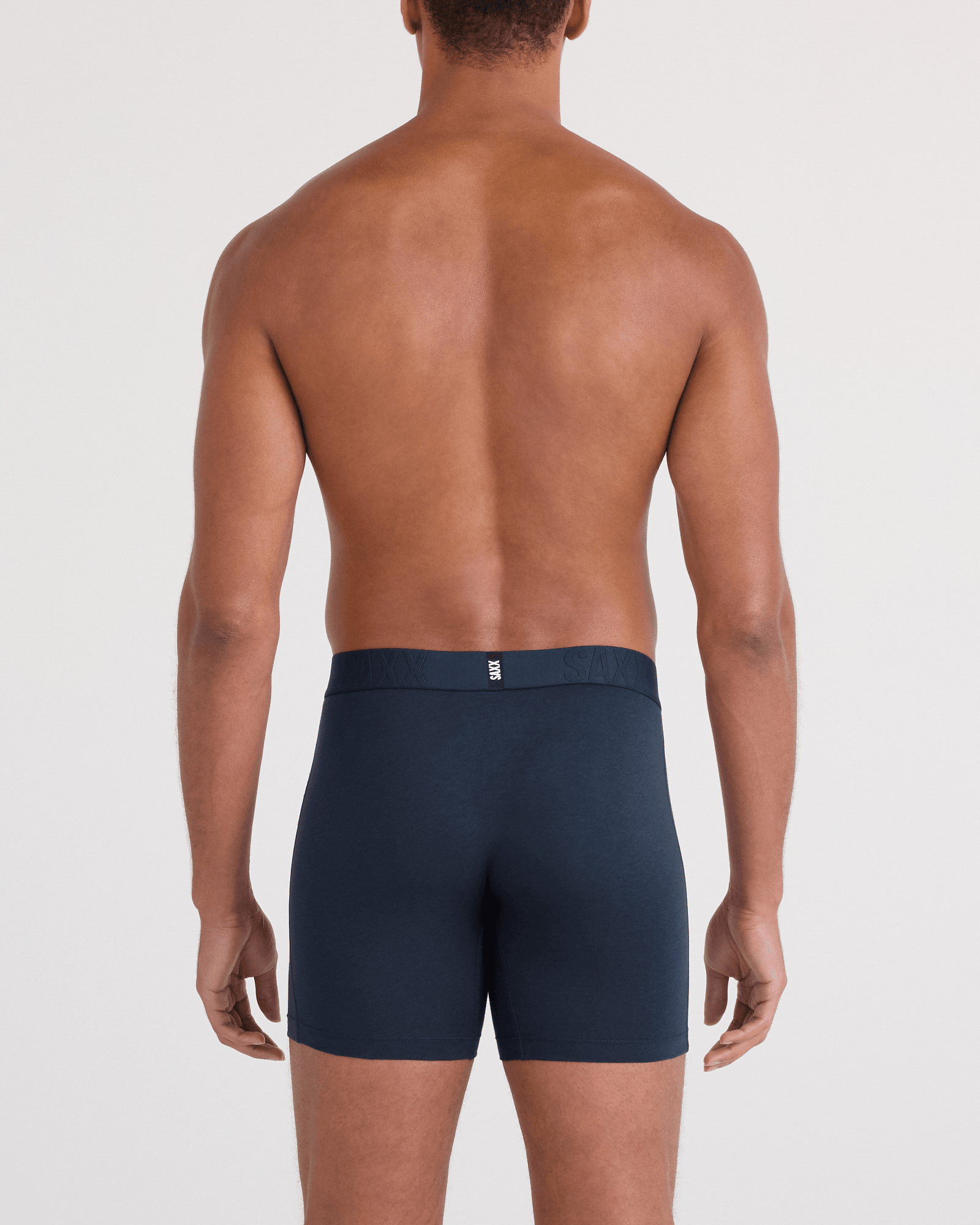 Back - Model wearing  DropTemp Cooling Cotton Boxer Brief Fly in Dark Ink