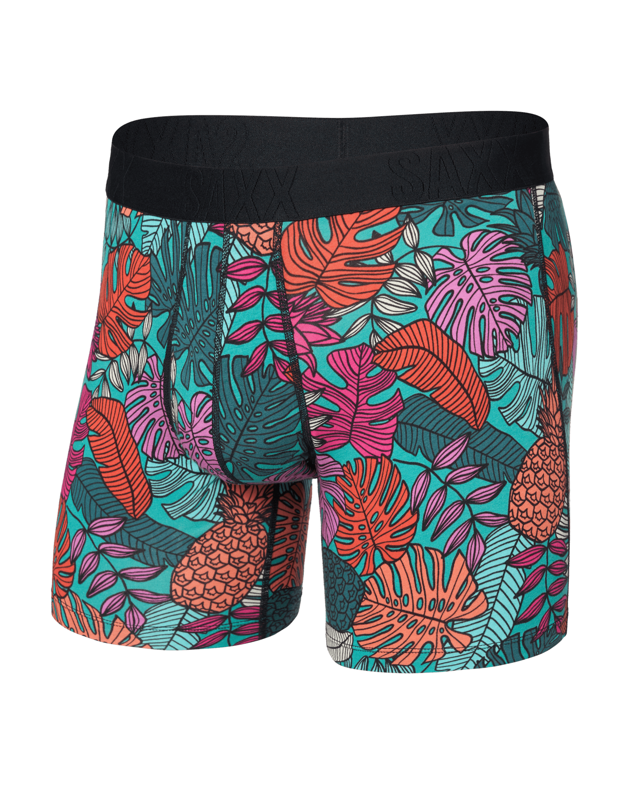 Front of DropTemp Cooling Cotton Boxer Brief Fly in Fruity Palm-Aqua