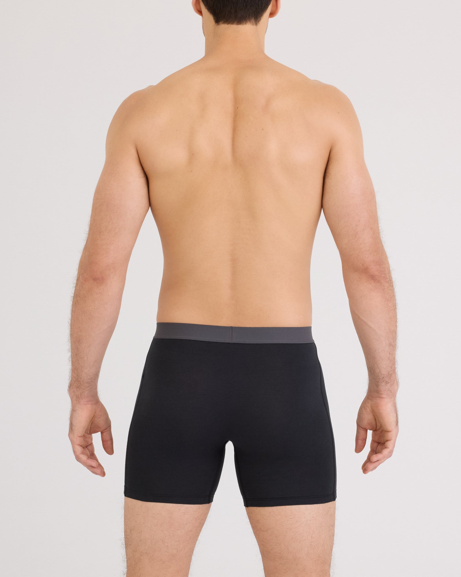Back - Model posing in Core Cotton Boxer Brief in Black/Graphite