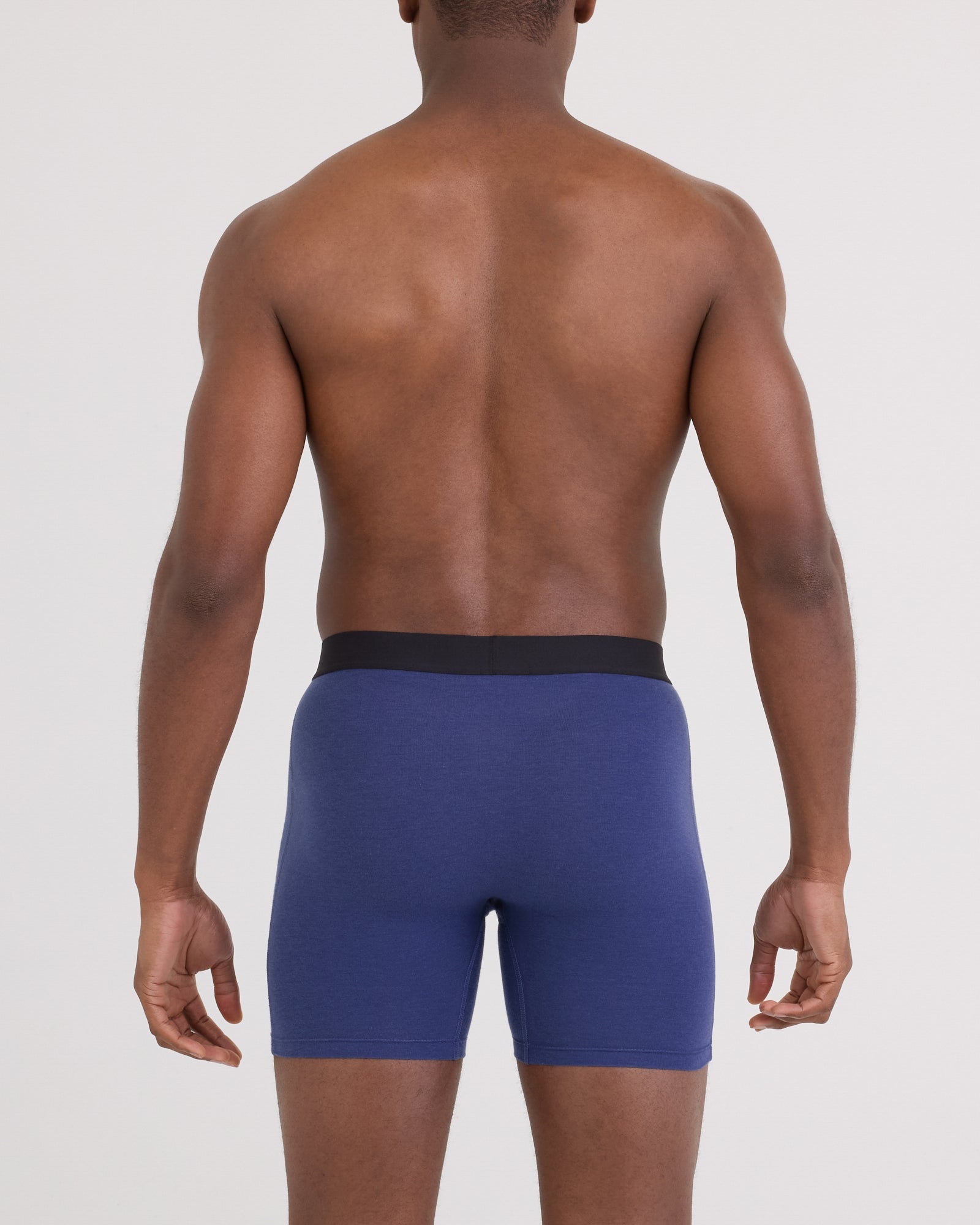 Back - Model posing in Core Cotton Boxer Brief in Deep Cobalt
