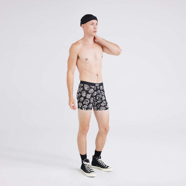 Front - Model wearing Vibe Super Soft Boxer Brief in Brain Bucket-Black