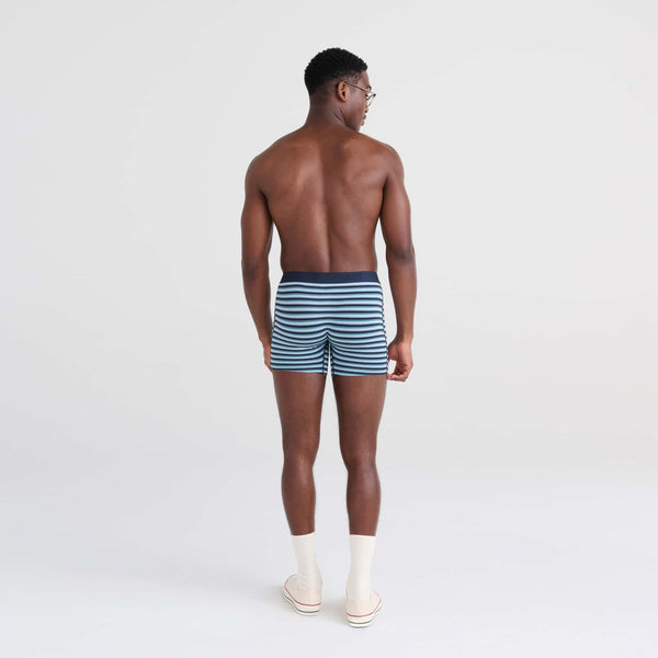 Back - Model wearing Vibe Boxer Brief in Micro Field Stripe-Dark Ink