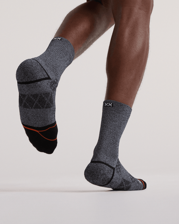 Front - Model wearing Foot Hold Mid-Weight Crew Sock in Black/White